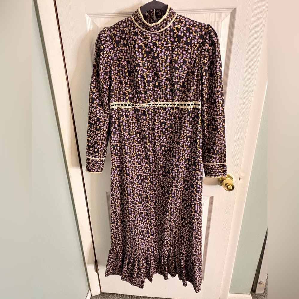 Vintage 1970S Handmade Prairie Dress Floral Cottagecore Prairiecore Sz XS Maxi